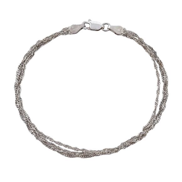 Estate Italy Sterling Silver 925 3.5mm Three Strand Chain Bracelet 7.5" - Picture 4 of 6